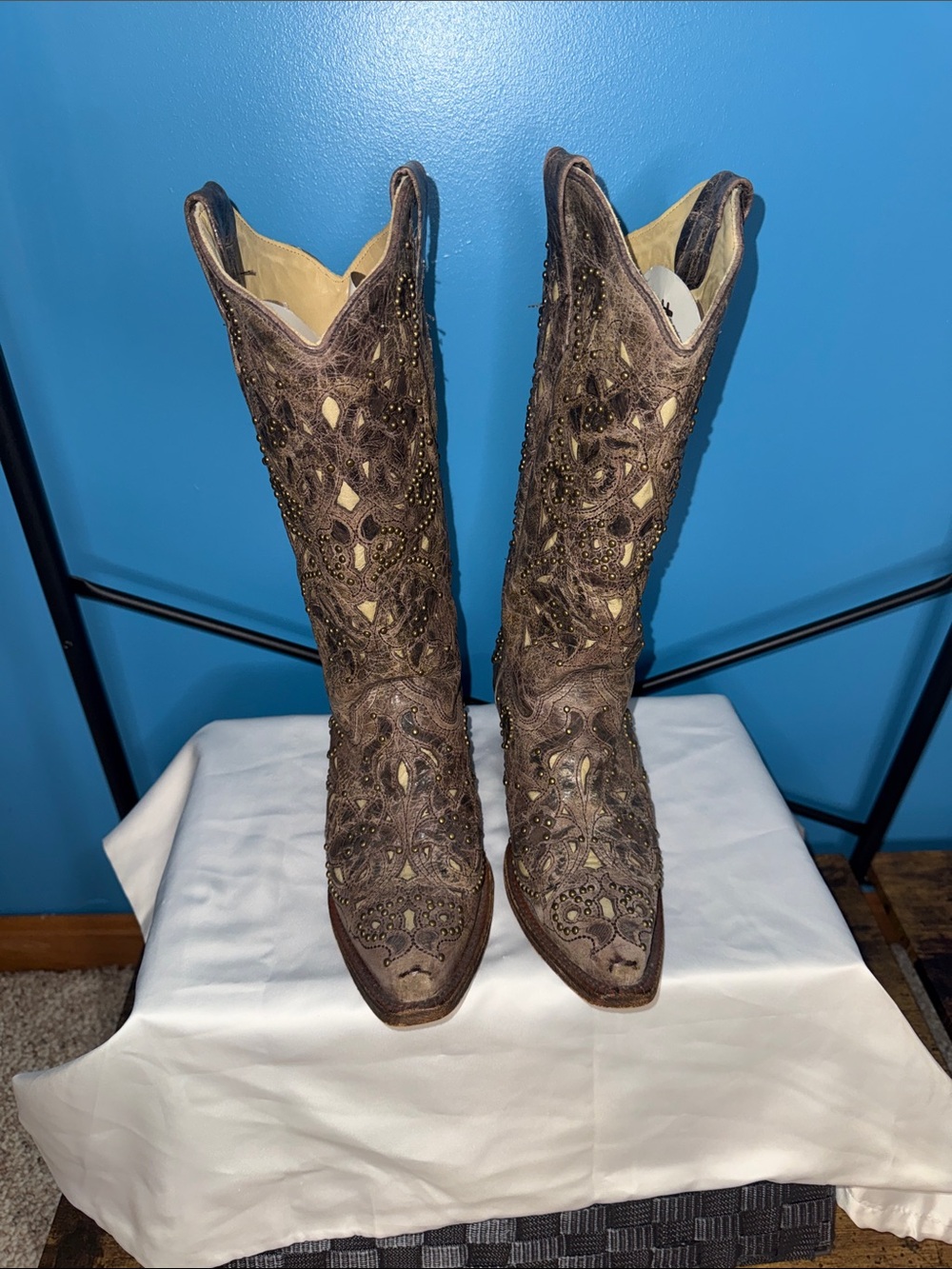 Corral Boots #1098 Women's Brown Leather with Bone Inlay & Studs